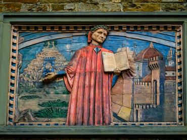 Societa Dante Alighieri Cultural Society Building Sign Copy Domenico di Michelino Dante Divine Comedy Painting Florence Italy. Painting created 1465