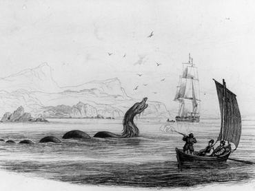 Kb. 1650 körül: egy férfi tengeri kígyóra lő. Eredeti mű: Lizars metszete. (Fotó: Hulton Archive/Getty Images)