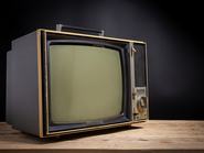 Retro old TV on wooden in dark background, stack photos, vintage tv with copy space